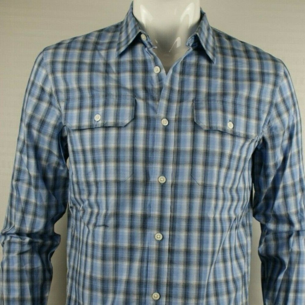 Powder Blue Men's Checks Double Pockets Shirt